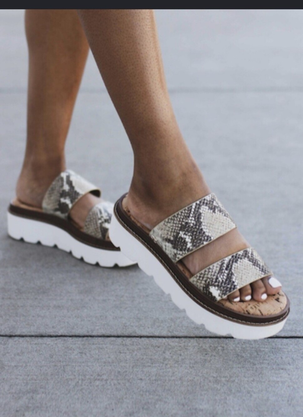 Aldo Snake-Print Dual Strap Platform Sandals in Beige & White